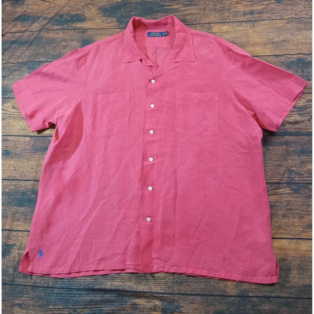 Polo‎ Ralph Lauren Linen Silk Short Sleeve Loop Collar Men's XL Red